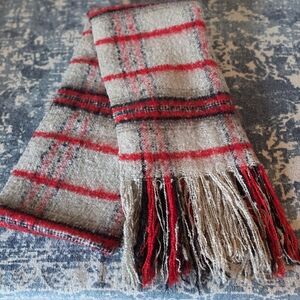 Lucky Brand Red and Beige Checkered Scarf